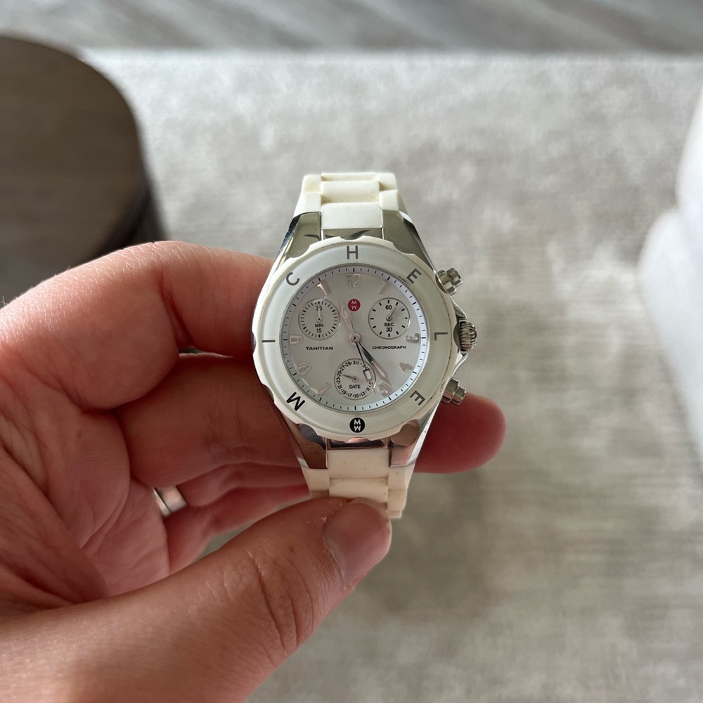 Michele Tahitian Jellybean Silicone White and Silver Watch